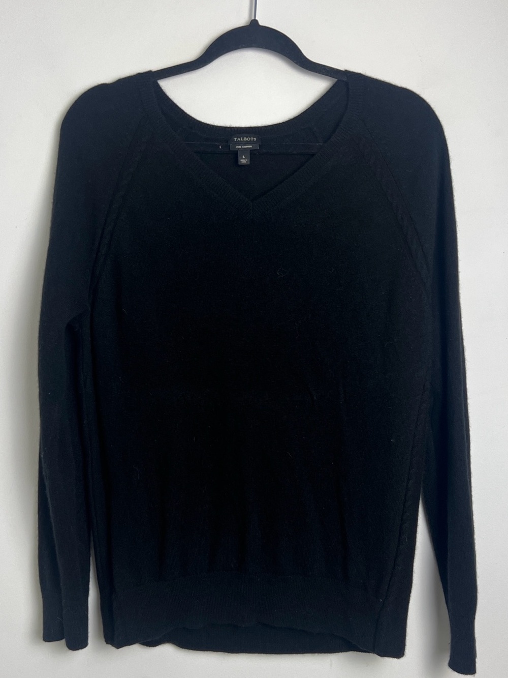 Talbots Large‎ Black 100% Cashmere V-Neck Lightweight Sweater Classic Minimalist